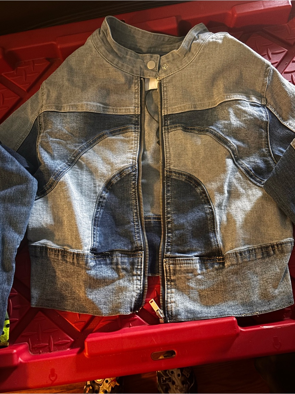 Fashion Nova Two-Tone Denim Jacket - Light & Dark Blue